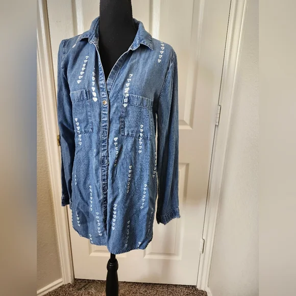 Cloth & Stone Anthropologie Denim Blue Button-Down Shirt Dress S - Picture 7 of 9